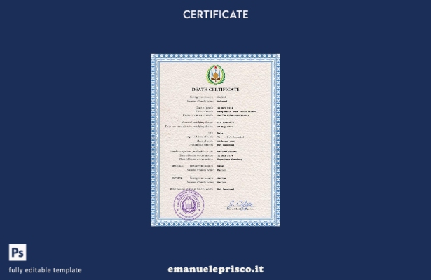 Modello PSD del certificato di morte di Gibuti in stile verificato